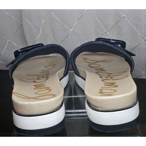 🔥 Sam Edelman Ariane Womens Sz 9 1/2 Black Leather Buckle Slide Sandals Shoes - Picture 7 of 11